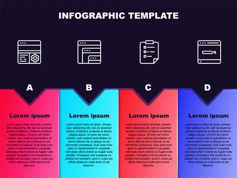 Set line Debugging, Software, Clipboard with checklist and Search engine Stock Illustration