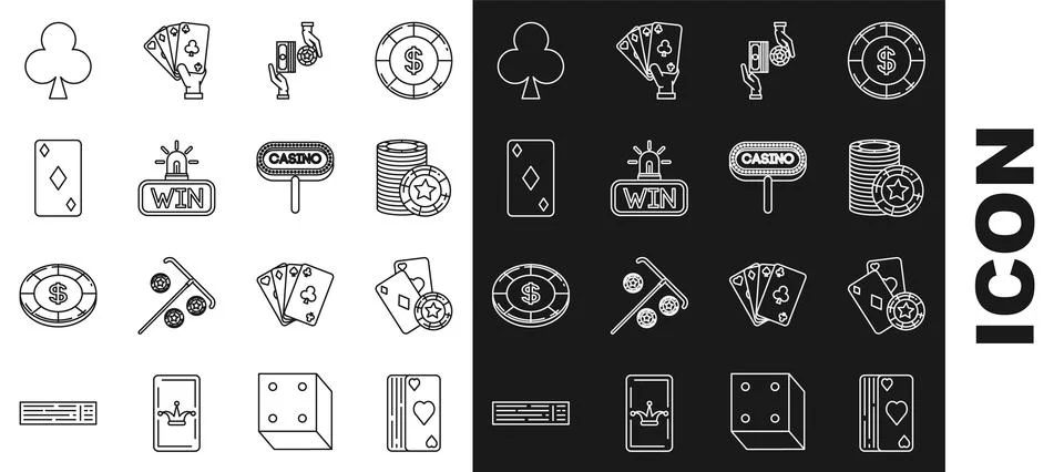 Set line Deck of playing cards, Casino chip and, chips, exchange on stacks 스톡 일러스트