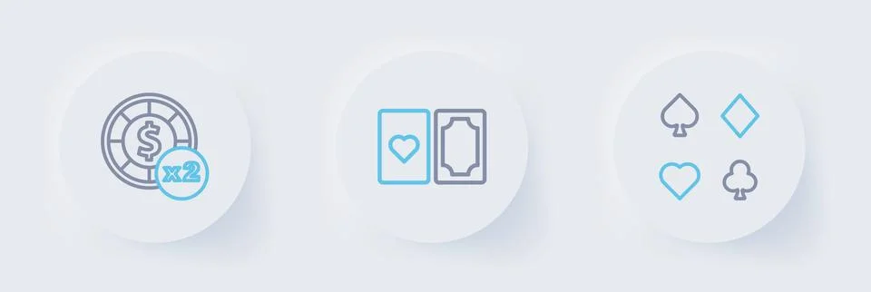Set line Deck of playing cards,  and Casino chips icon. Vector Stock Illustration