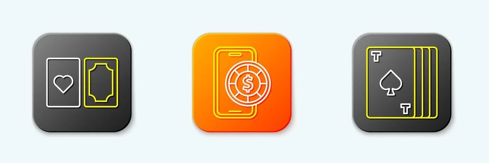 Set line Deck of playing cards, Online poker table game and  icon. Vector 库存插图