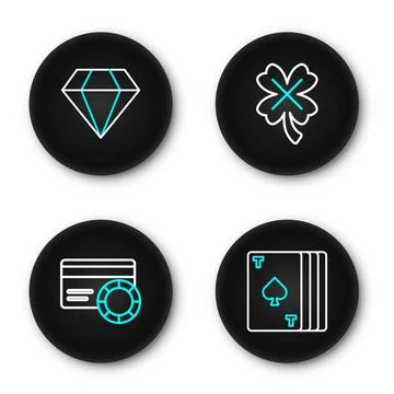 Set line Deck of playing cards, Credit, Casino slot machine with clover and.. 스톡 일러스트