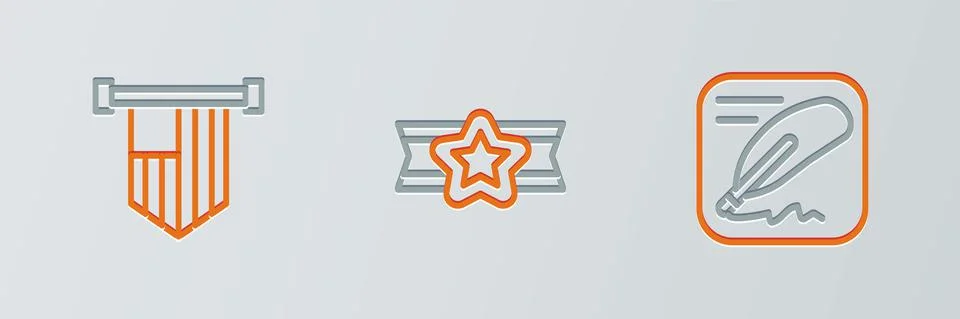 Set line Declaration of independence, American flag and Star military icon Stock Illustration