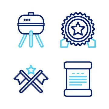 Set line Declaration of independence, American flag, Medal with star and Barb Ilustração Stock