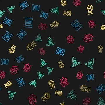 Set line Declaration of independence, Campfire, Medal with star and Barbecu.. Illustrazione stock