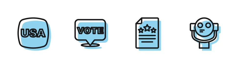 Set line Declaration of independence, USA Independence day, Vote and Tourist 스톡 일러스트