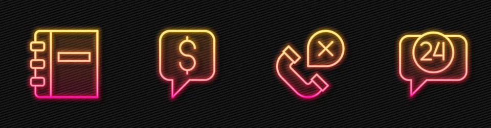Set line Declined or missed phone call, Notebook, Paid support and Telephone 24 Stock Illustration