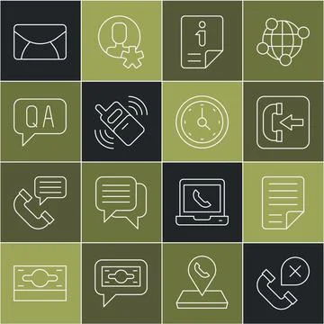 Set line Declined or missed phone call, File document, Incoming, Information Stock Illustration
