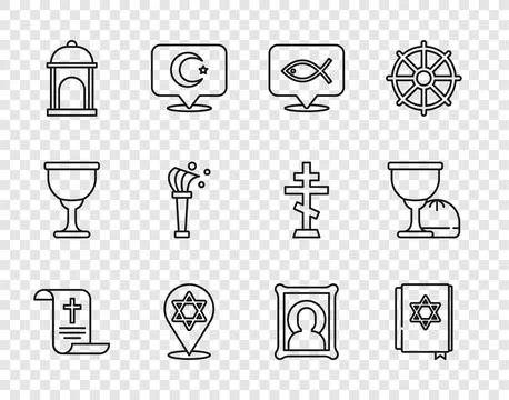 Set line Decree, paper, parchment, scroll, Jewish torah book, Christian fis.. Stock Illustration