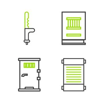 Set line Decree, paper, parchment, scroll, Prison cell door, Law book and P.. Ilustración de archivo