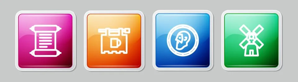 Set line Decree, parchment, scroll, Street signboard with Bar, Ancient coin and Stock Illustration