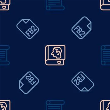 Set line Decree, parchment, scroll, FB2 File and Law book on seamless pattern Illustrazione stock