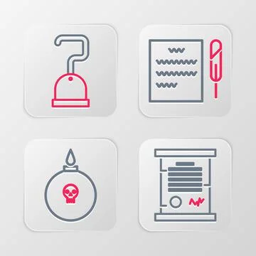 Set line Decree, parchment, scroll, Bomb ready to explode, Feather pen and and Stockillustratie