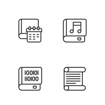 Set line Decree, parchment, scroll, Books about programming, Daily paper notepad Illustrazione stock