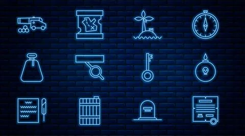 Set line Decree, parchment, scroll, Bomb ready to explode, Tropical island in 스톡 일러스트