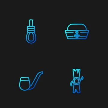 Set line Decree, parchment, scroll, Smoking pipe, Gallows rope loop hanging.. Illustrazione stock