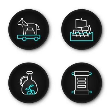 Set line Decree, parchment, scroll, Bottle of olive oil, Greek trireme and .. Illustrazione stock