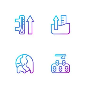 Set line Deforestation, Global warming, and Rise water level. Gradient color Illustrazione stock