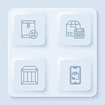 Set line Delete envelope, Cardboard box with calendar, Carton cardboard and Stock Illustration