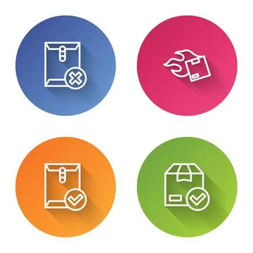 Set line Delete envelope, Carton cardboard box, Envelope and check mark and a Stock Illustration
