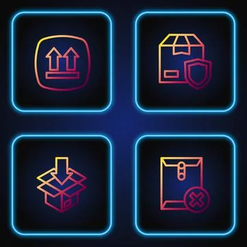 Set line Delete envelope, Carton cardboard box, This side up and Delivery Stock Illustration