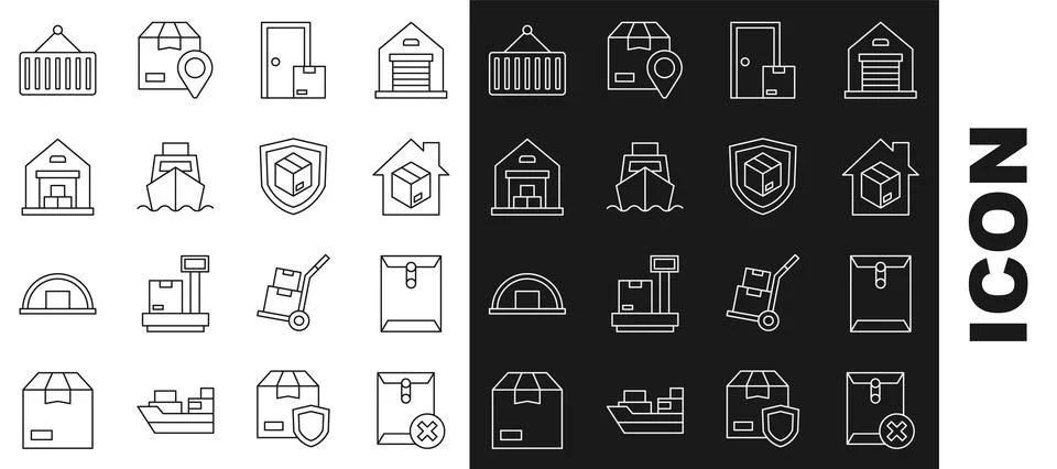 Set line Delete envelope, Envelope, Home delivery services, Cargo ship with Stockillustratie