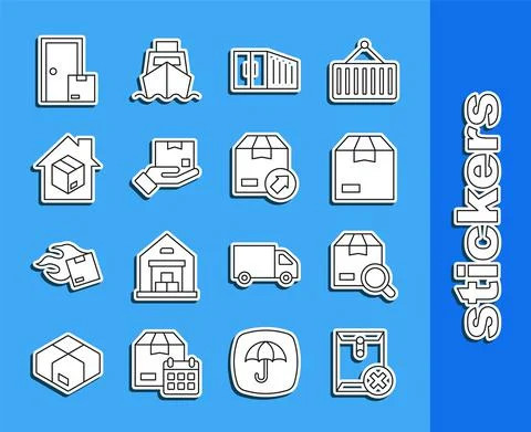 Set line Delete envelope, Search package, Carton cardboard box, Container Stock Illustration