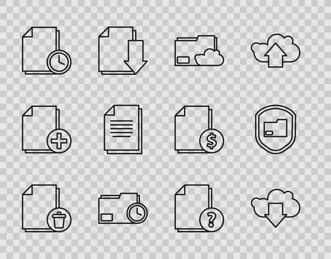 Set line Delete file document, Cloud download, storage text folder, Document Stock Illustration