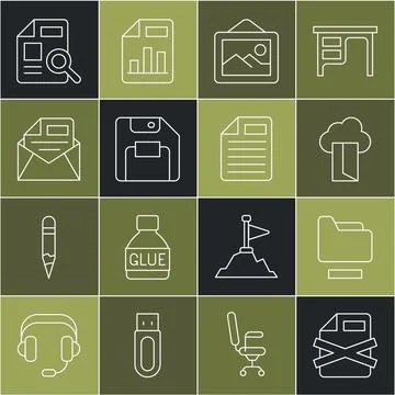 Set line Delete file document, Document folder, Cloud database, Picture Stock Illustration