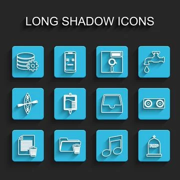Set line Delete file document, folder, Setting database server, Music note, tone 스톡 일러스트