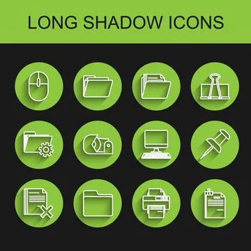 Set line Delete file document, Document folder, Computer mouse, Printer, File Stock Illustration