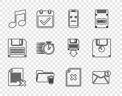 Set line Delete file document, New, email incoming message, Dead mobile, folder イラスト素材