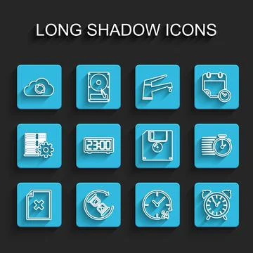 Set line Delete file document, Waiting, Cloud sync refresh, Clock 24 hours Stock Illustration