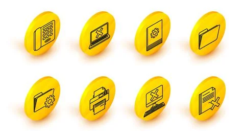 Set line Delete file document, Computer with keyboard and x mark, Printer Stock Illustration