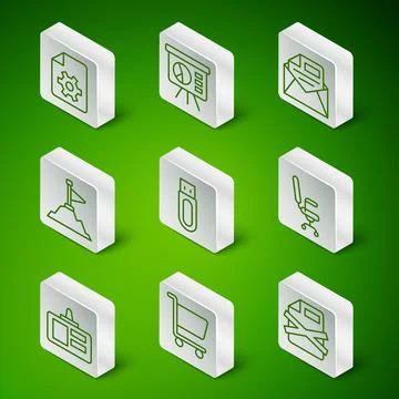Set line Delete file document, Shopping cart, Document settings, USB flash dr 스톡 일러스트