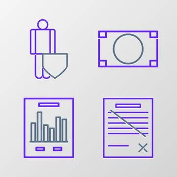Set line Delete file document, Document with graph chart, Stacks paper money Stock Illustration
