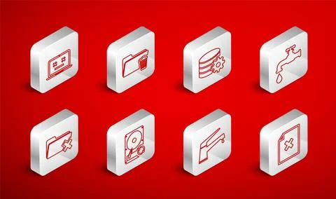 Set line Delete file document, folder, Setting database server, Water tap, Dead Stock Illustration