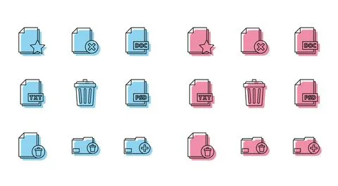 Set line Delete file document, folder, Document with star, Add new, Trash can Stock-Illustration
