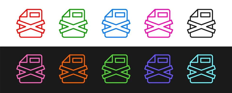 Set line Delete file document icon isolated on black and white background イラスト素材