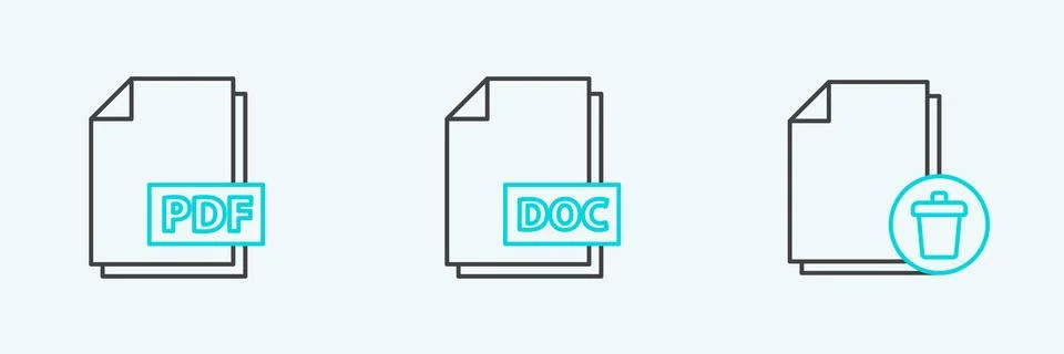 Set line Delete file document, PDF and DOC icon. Vector イラスト素材