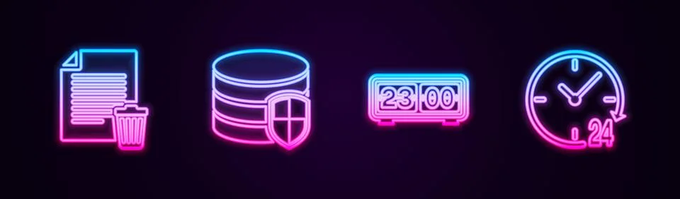 Set line Delete file document, Database protection, Retro flip clock and Clock Stock Illustration