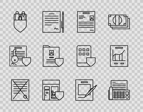 Set line Delete file document, Fax machine, Personal, Shopping building with Ilustración de archivo