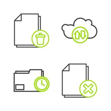 Set line Delete file document Document folder with clock Cloud download and u Illustrazione stock