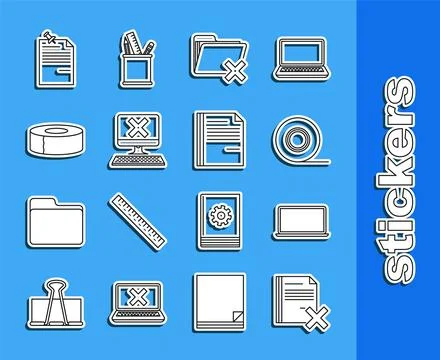 Set line Delete file document, Laptop, Scotch, folder, Computer with keyboa.. 스톡 일러스트