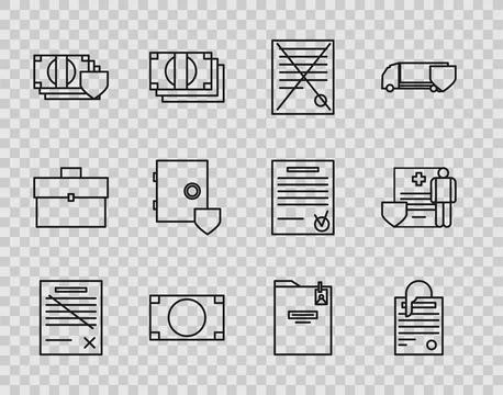 Set line Delete file document, File and paper clip, Stacks money cash, Mone.. 库存插图