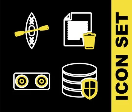 Set line Delete file document, Database protection, Stereo speaker and Kaya.. Stock Illustration