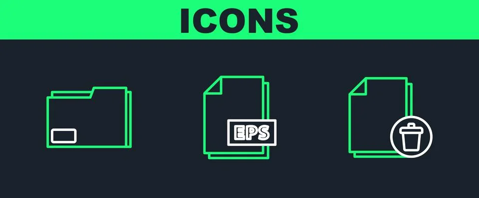 Set line Delete file document, Document folder and EPS icon. Vector Stock Illustration