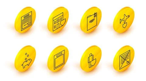 Set line Delete file document, Life insurance with shield, Empty form, Pigg.. 스톡 일러스트