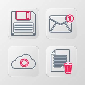 Set line Delete file document, Cloud sync refresh, New, email incoming mess.. Stock Illustration