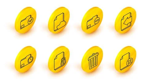 Set line Delete file document, Trash can, Document and lock, folder with cl.. 스톡 일러스트