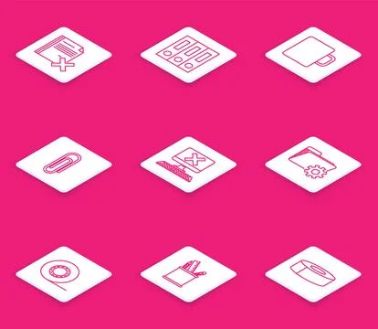 Set line Delete file document, Office folders with papers and documents, Co.. Illustrazione stock